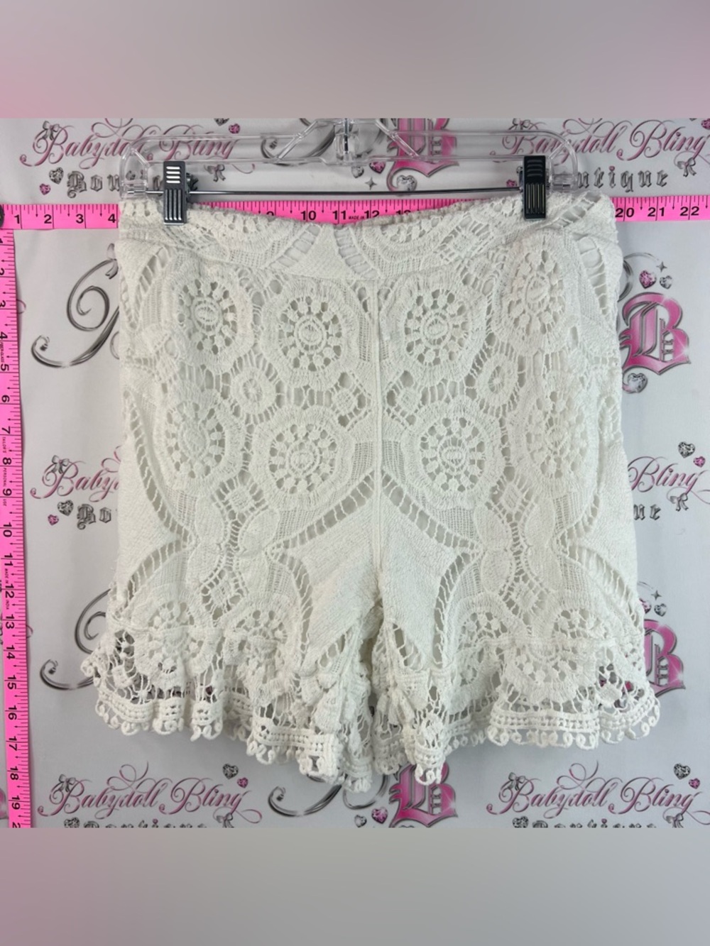Adiva shorts knit crochet style cream White Crochet High-Waist Women's Shorts